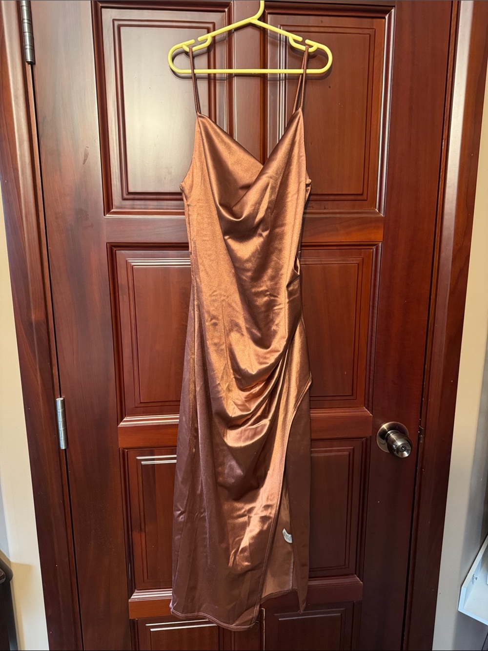 Eclipse Copper Satin Asymmetrical Slip Dress